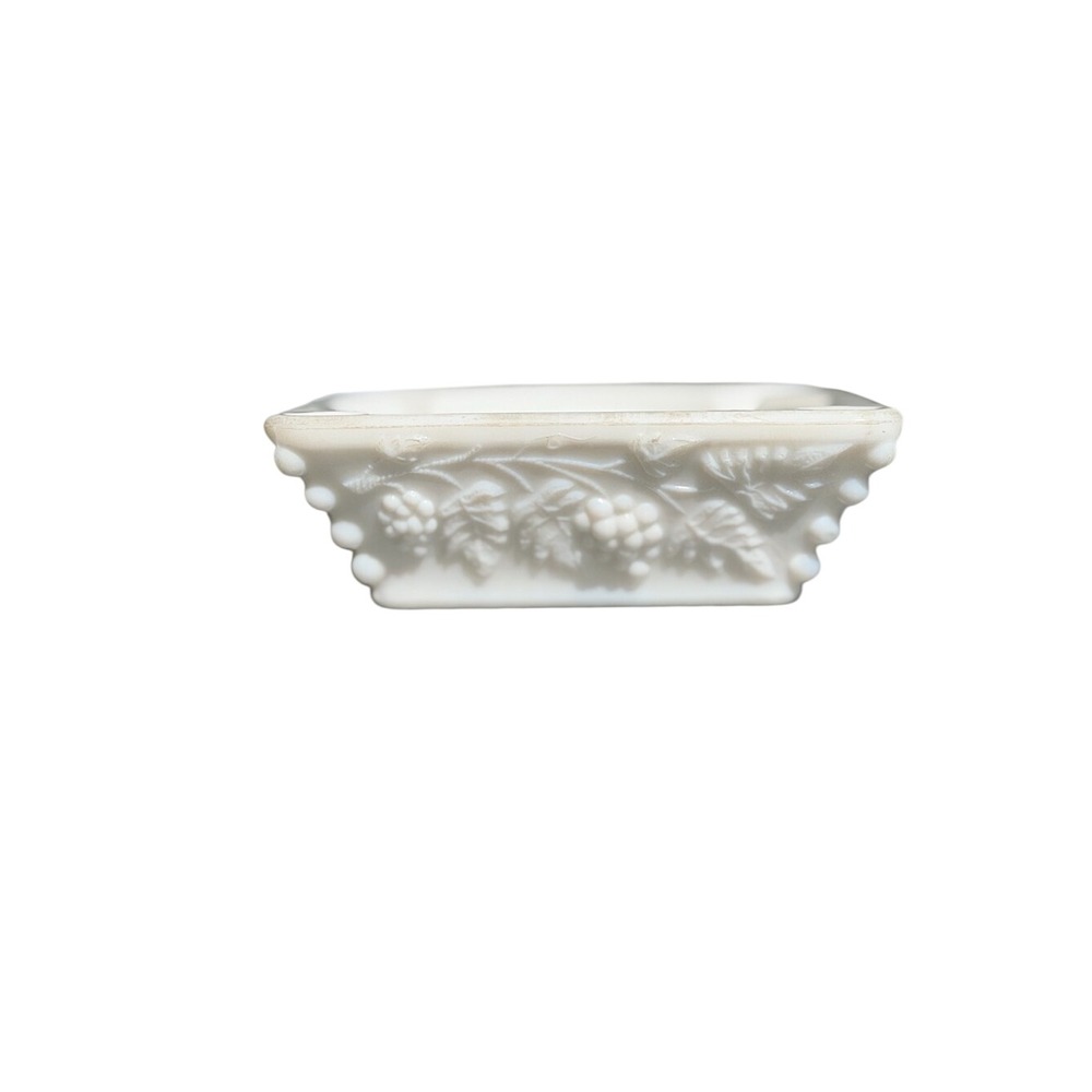 Vintage Milk Glass Ashtray Grape Design White Floral 4inx4in Westmoreland Glass